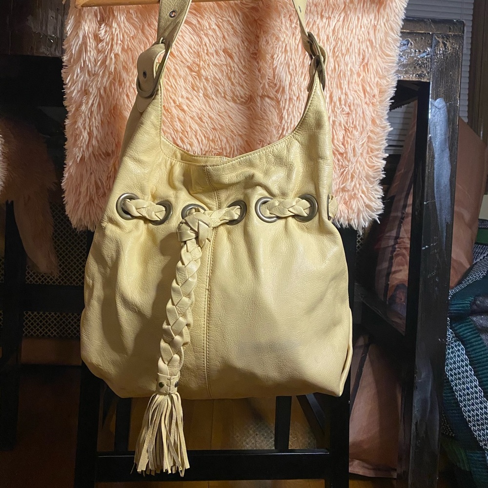 Kooba pastel Yellow supple leather shoulder bag